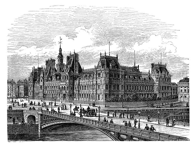 de Ville Hotel Paris with Pont D?Arcole 1898